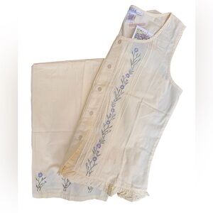 Butter Yellow Cottagecore Floral Embroidery Matching Pajama Set